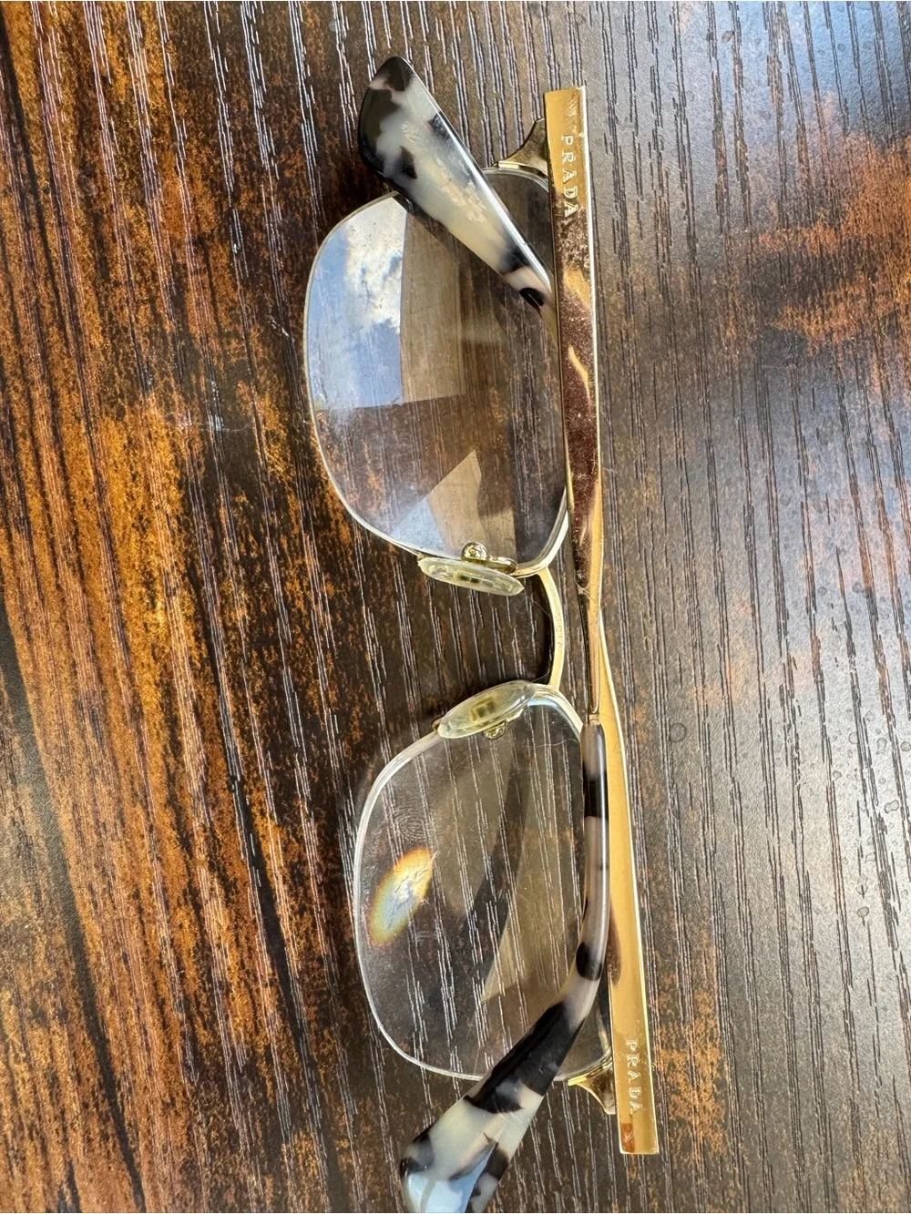 Prada Gold and Silver Metal Eyeglasses
